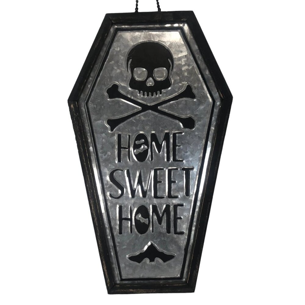 Home Sweet Home Coffin Shape Wall Sign Wood & Metal Gothic Home Decor Vampire  C